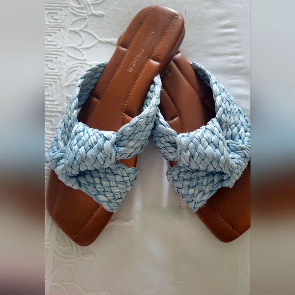 Mark Fisher Blue and Brown Woven Sandals